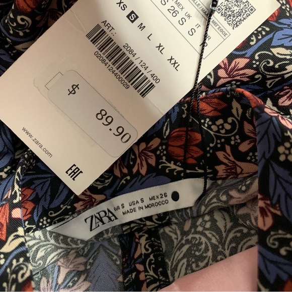 ZARA BLUE FLORAL PRINT LONG-SLEEVE BUTTON-DOWN BELTED MINI DRESS WITH POCKETS - Picture 10 of 16